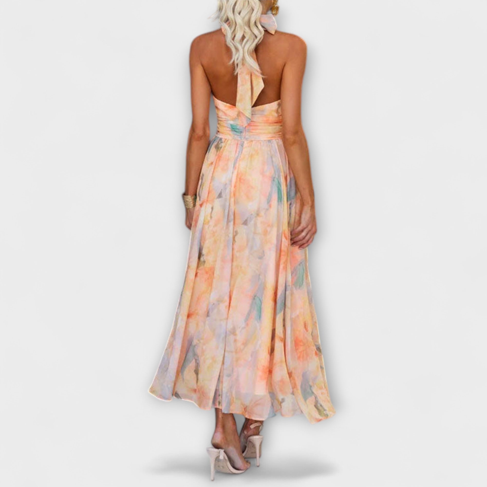 Iris - Halter Neck Watercolour Print Maxi Dress