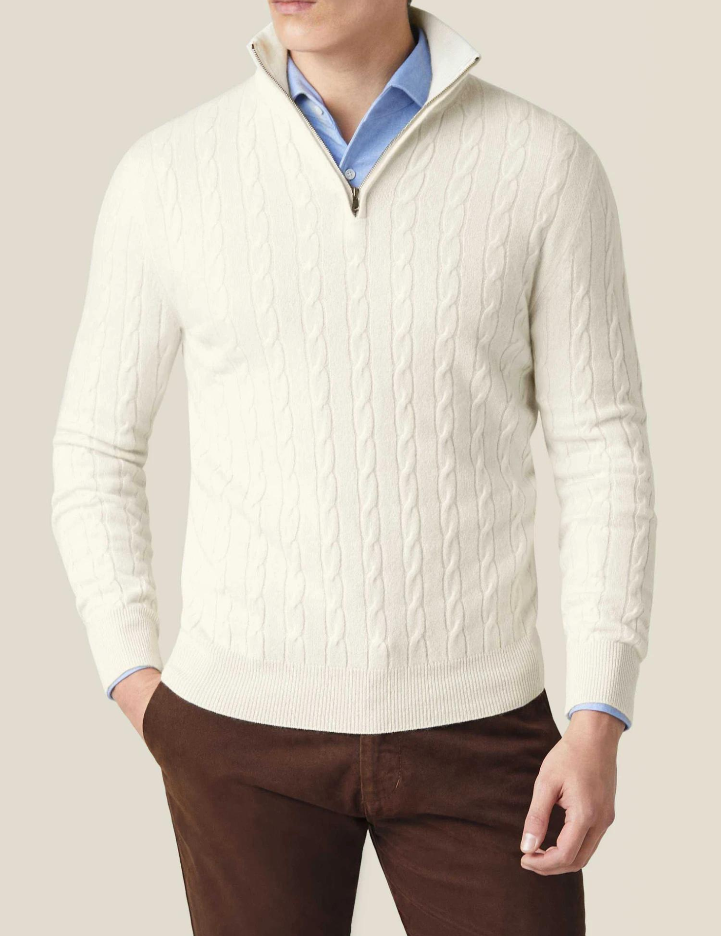 Stylish Cable Knit Zipper Sweater