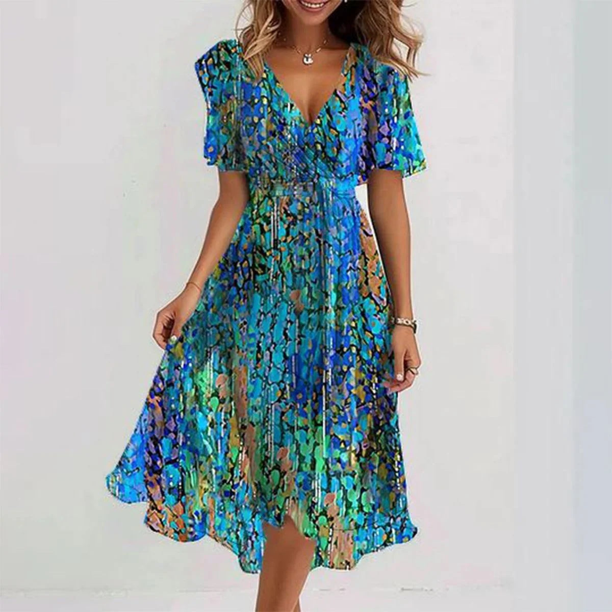 Aimee Women's Midi Dress - Flattering Cut with Vibrant Floral Pattern and Breathable Comfort