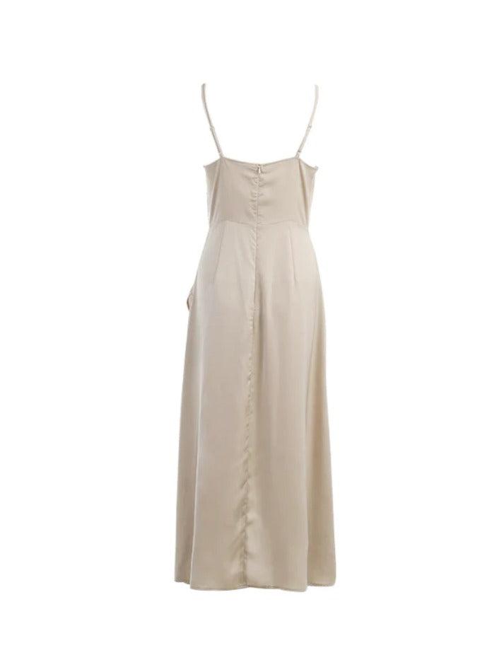 Midi dress with V-neckline and thigh-high slit