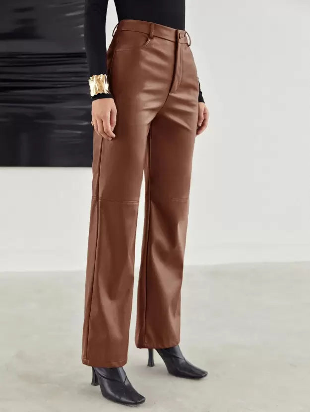 Fashionable leather trousers with a comfortable fit for spring - women