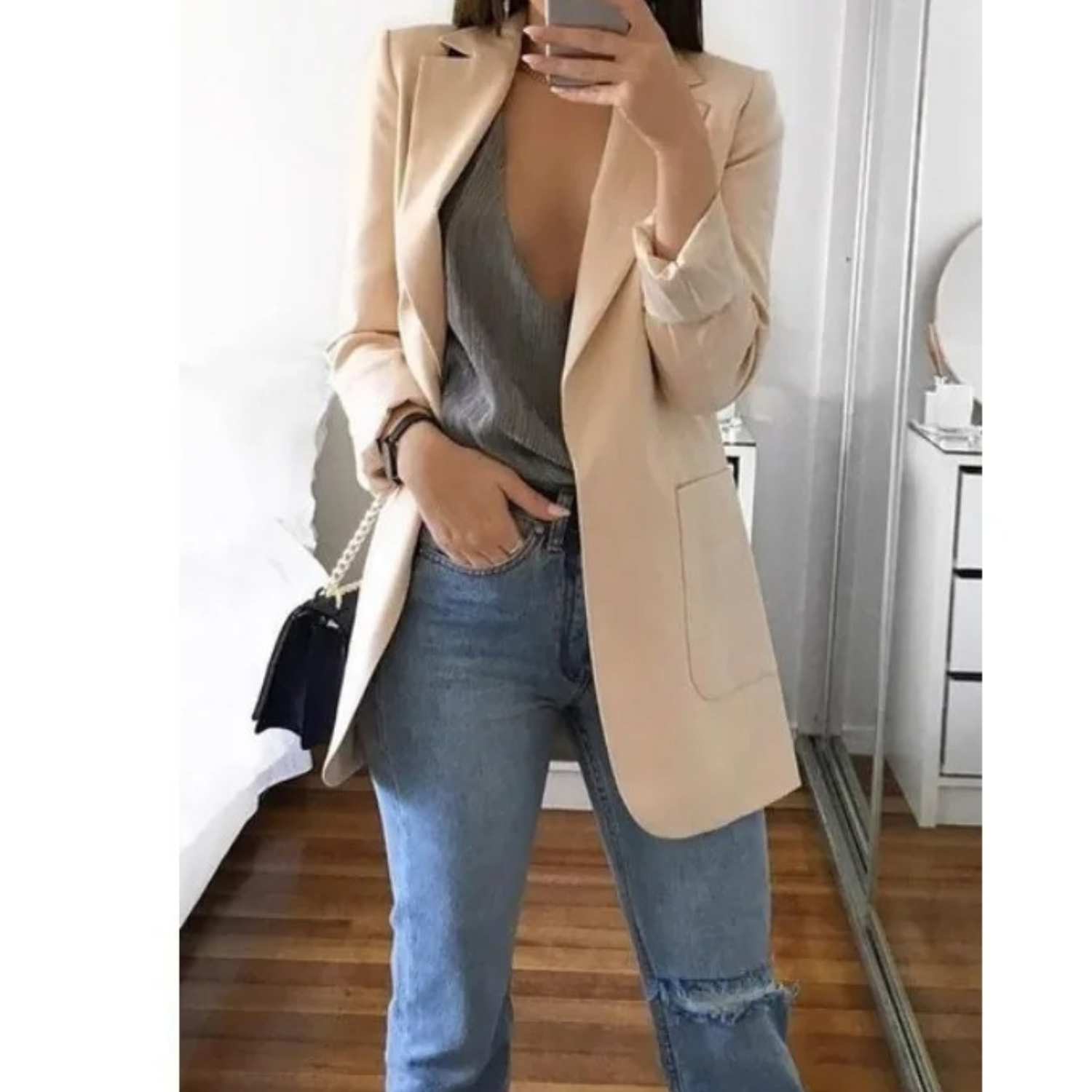 Women's long blazer in khaki MODA