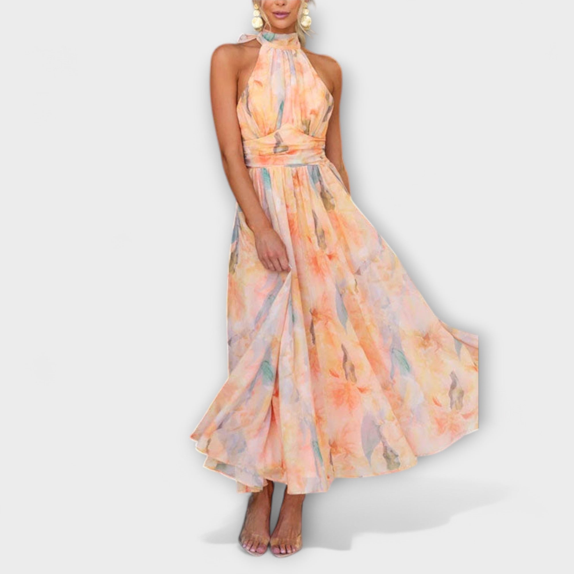 Iris - Halter Neck Watercolour Print Maxi Dress