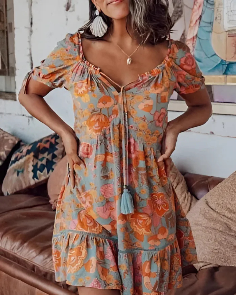 Harriet - Boho Floral Mini Dress