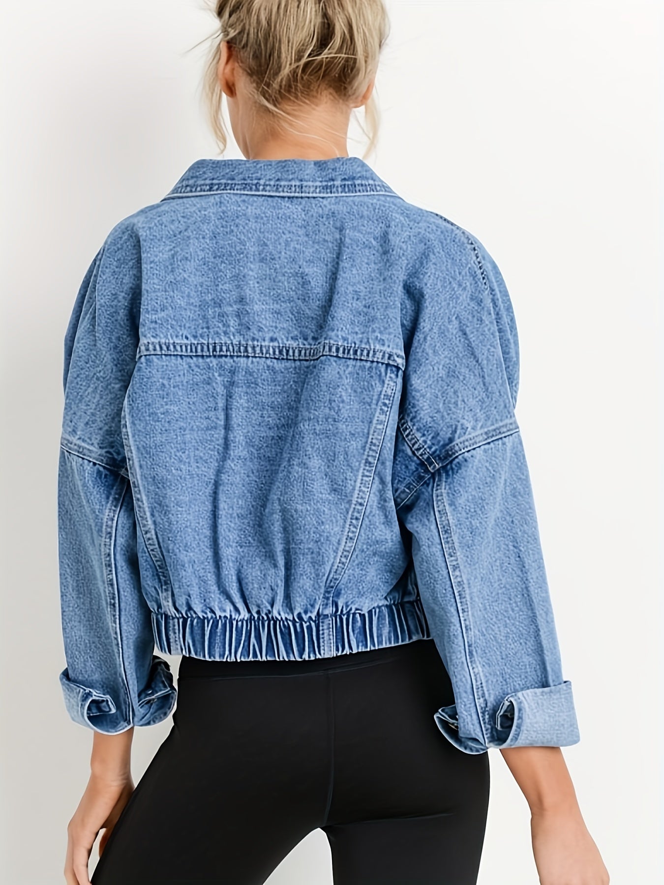 Blue denim jacket with lapel collar