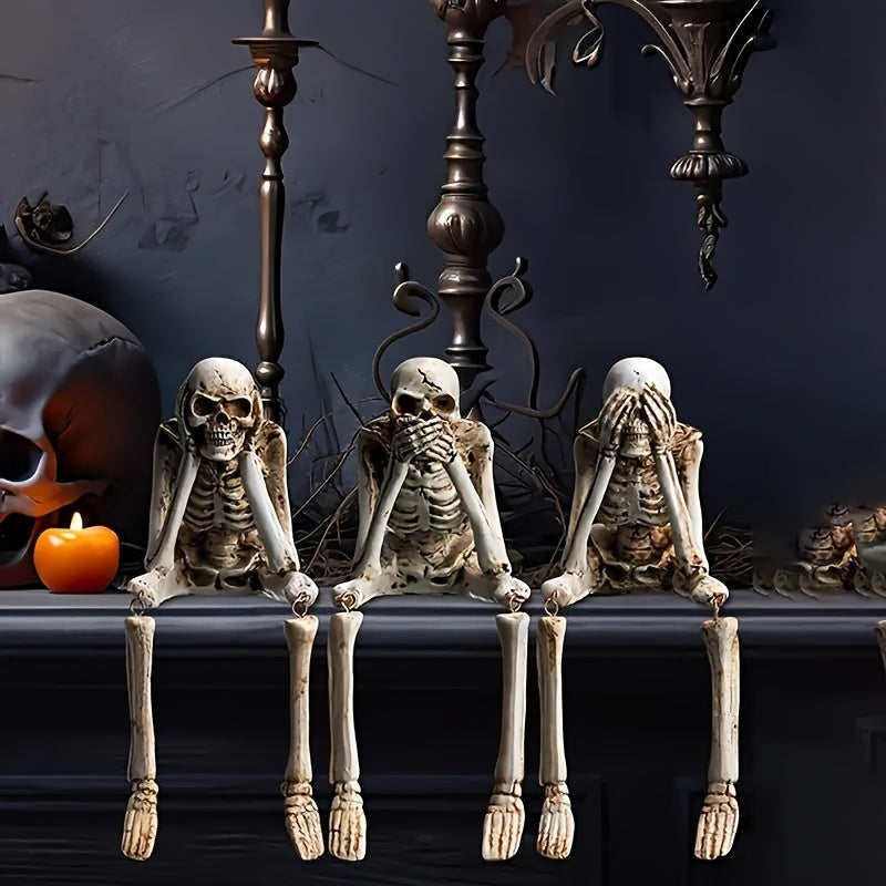 CryptSkulls | 3-piece resin skull trio – Halloween ghost decoration sculpture set
