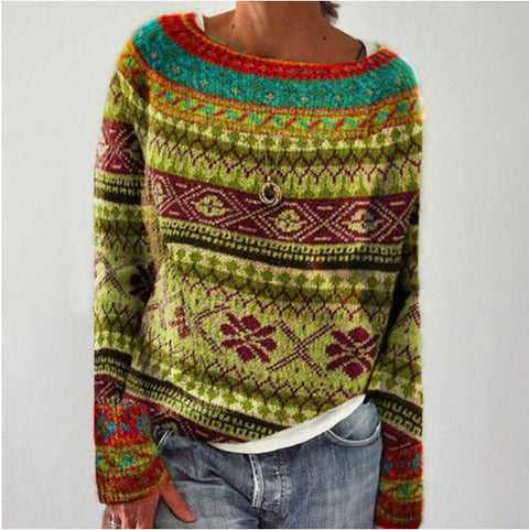 Stylowy damski sweter z retro wzorem na jesień