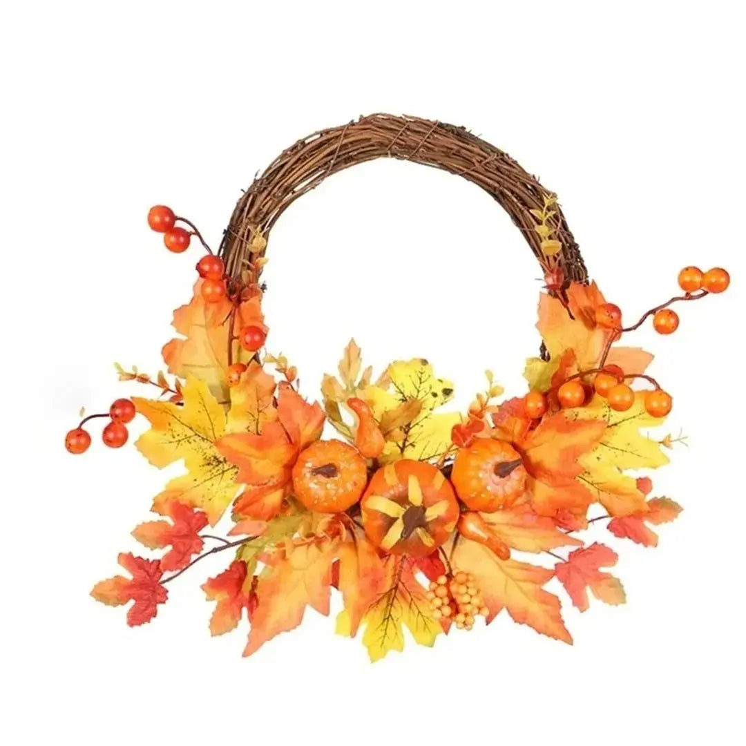 Ghirlanda di foglie d'acero e zucca per la raccolta autunnale - Decorazione autunnale per porta