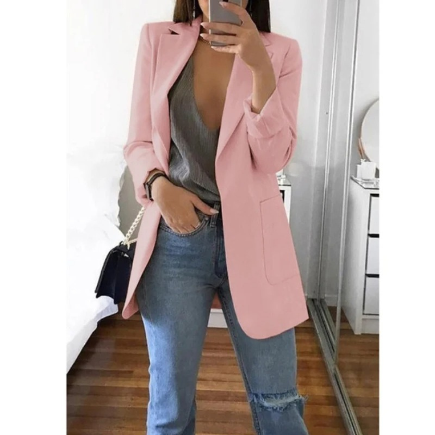 Women's long blazer in khaki MODA