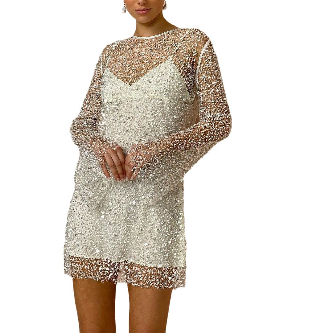 Clémence | Beaded mesh strapless dress set