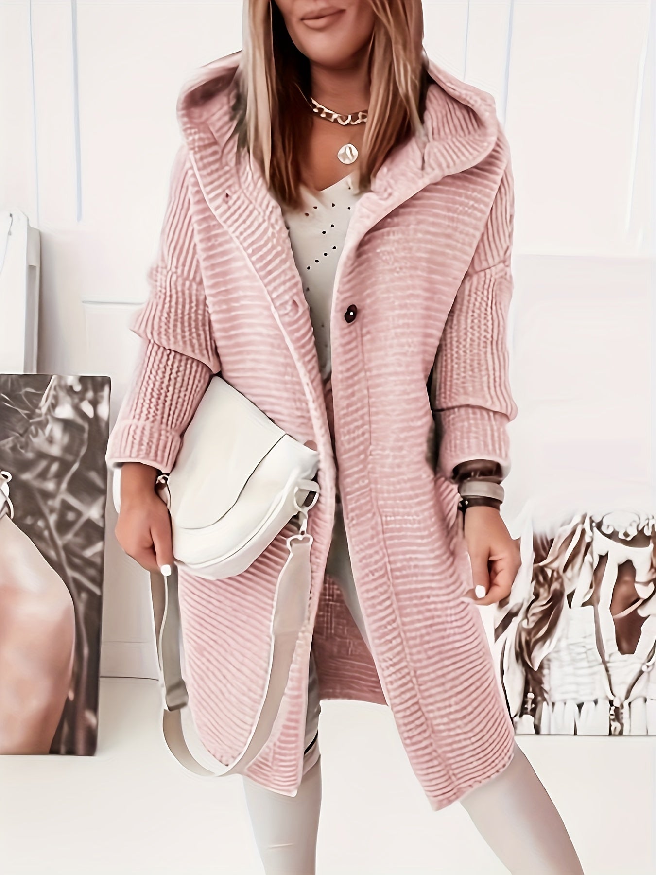 Elegant women's cardigan with hood - cashmere Look
