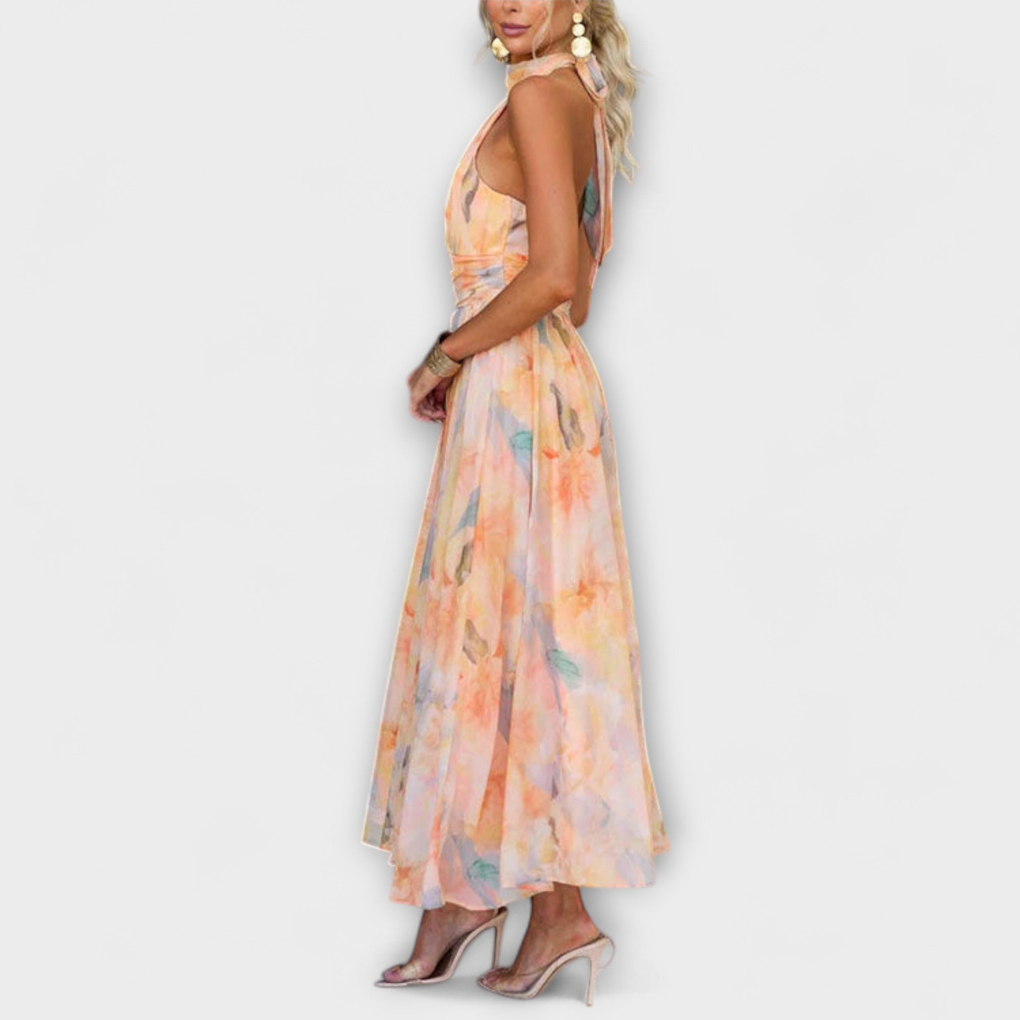 Iris - Halter Neck Watercolour Print Maxi Dress