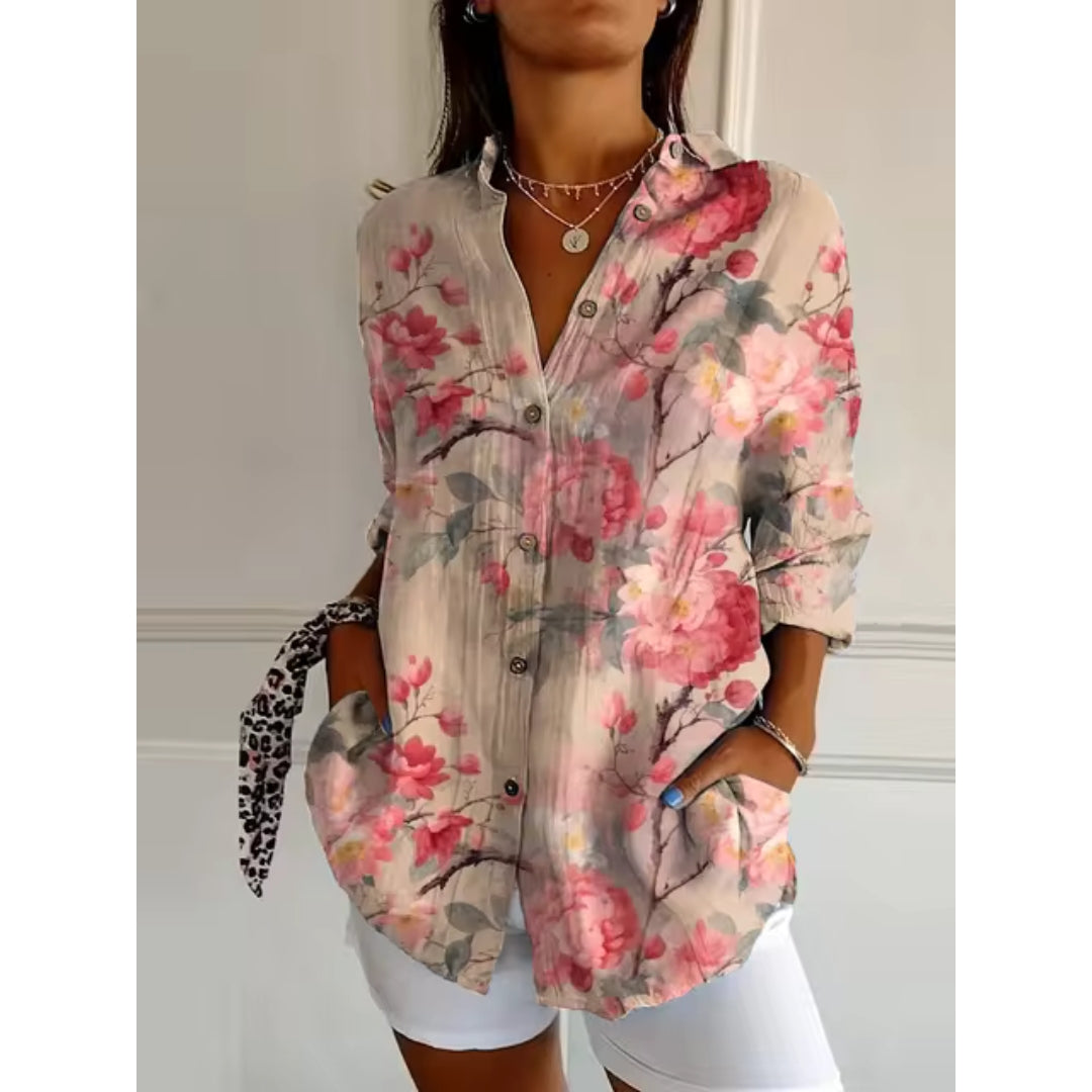 Floral blouse with buttons for women