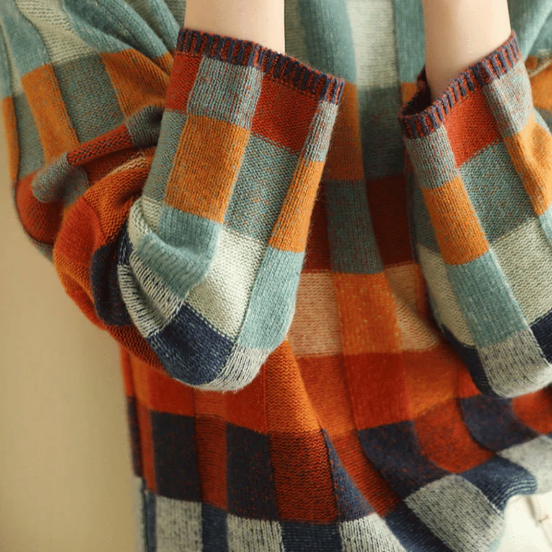 Suéter de cuello alto de cachemira suave | Diseño de patchwork elegante