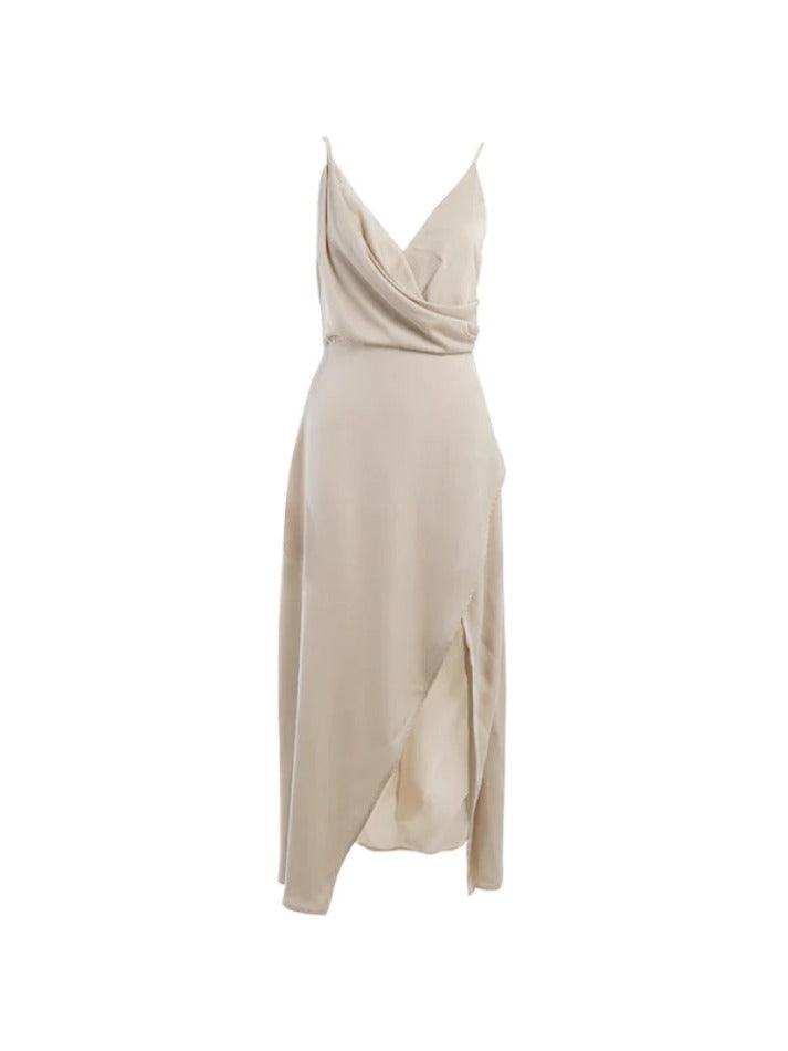 Midi dress with V-neckline and thigh-high slit