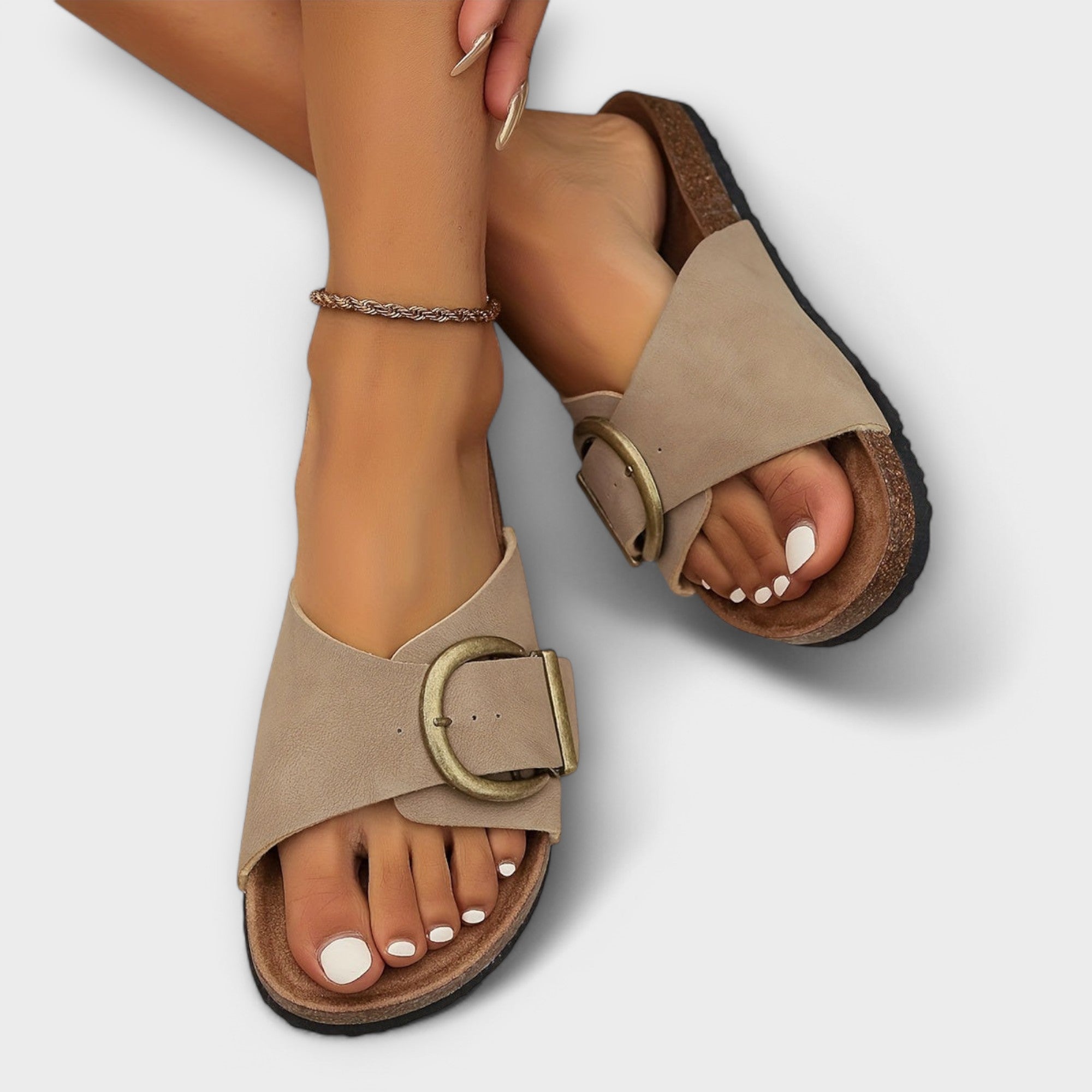 Vera - Women's Cork Sandals With Buckle Fastening