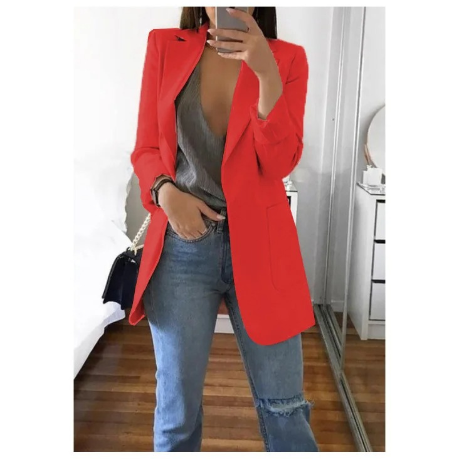 Women's long blazer in khaki MODA