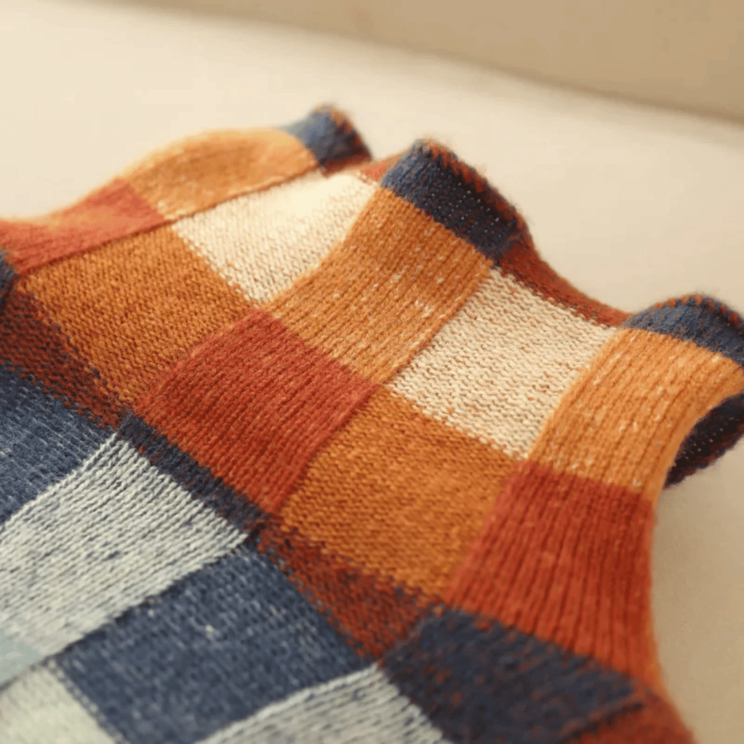 Suéter de cuello alto de cachemira suave | Diseño de patchwork elegante