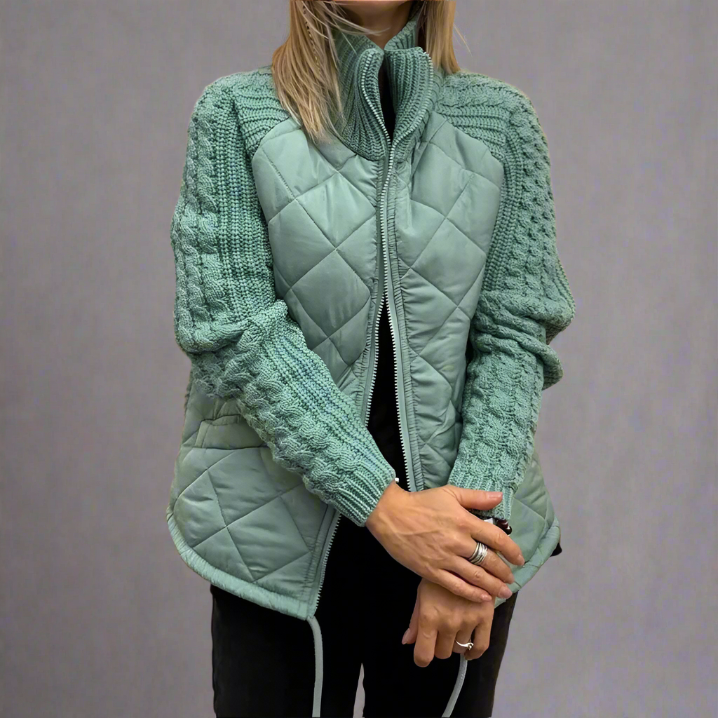 Padded jacket with knitted sleeves