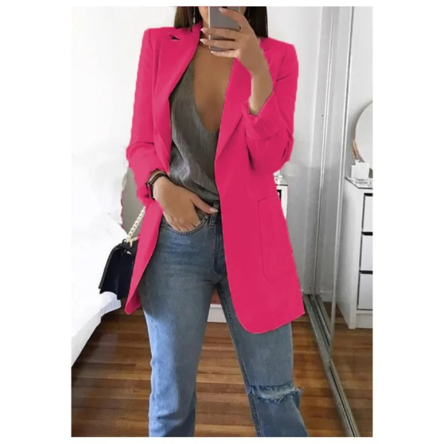 Women's long blazer in khaki MODA