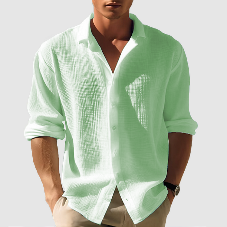 Daniel Men's Summer Shirt - Blue Striped Linen Blend Cotton & Cut Shirt