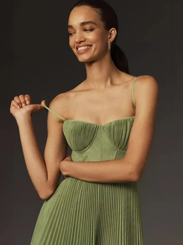 Juliana Women's Midi Dress - Elegant Tulle Dress with Crinkled Corset and A-Line Flared Skirt