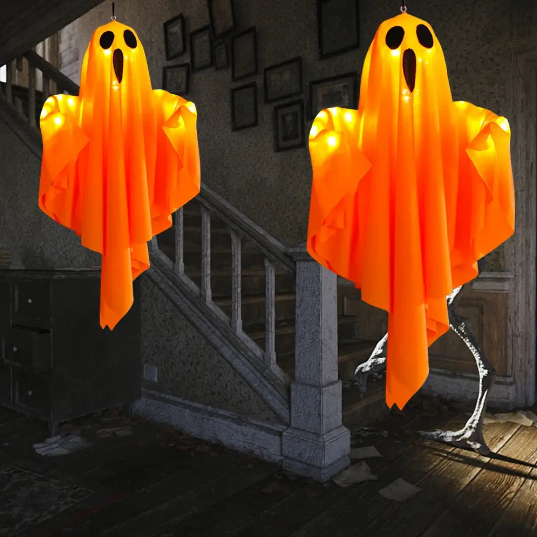 Fantasma Bianco Luminoso di Halloween - Decorazione Appesa a LED con Luci Fatate