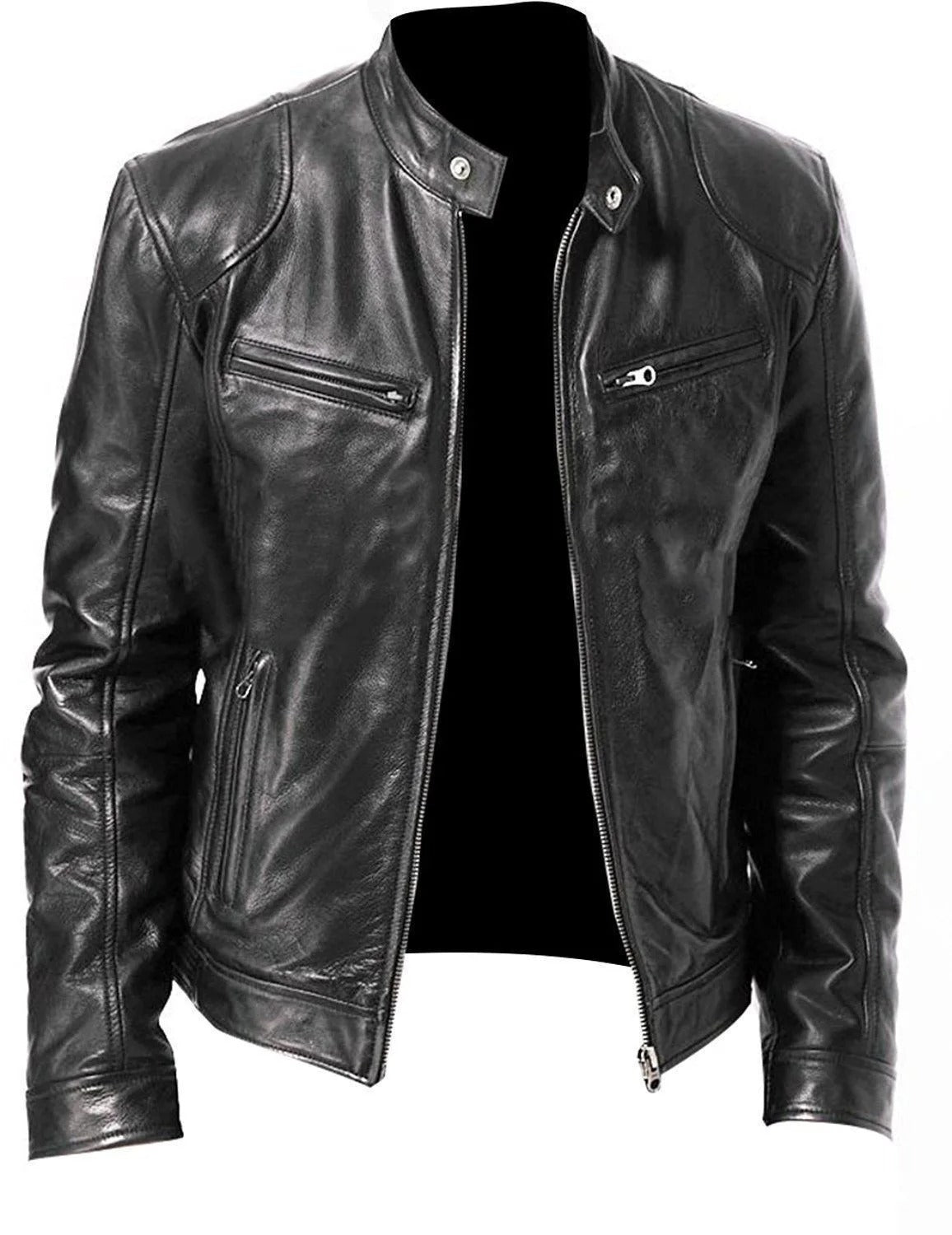 Brodie PU-PU leather jacket with stand-up collar