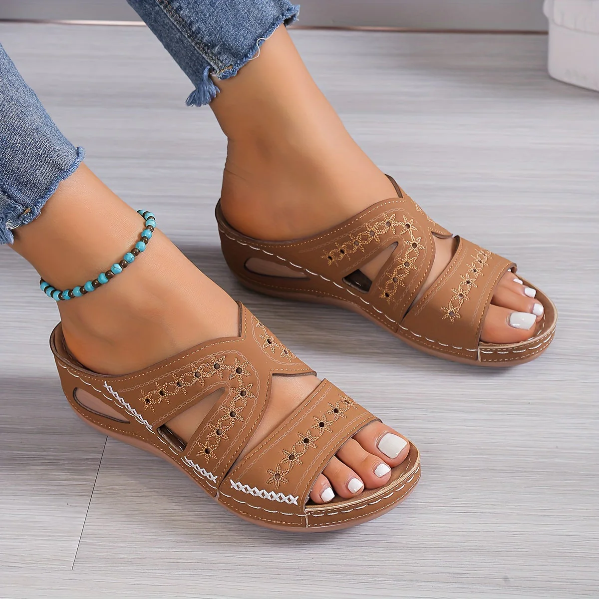 Bria - Comfort Slip-On Open Toe Wedge Sandals