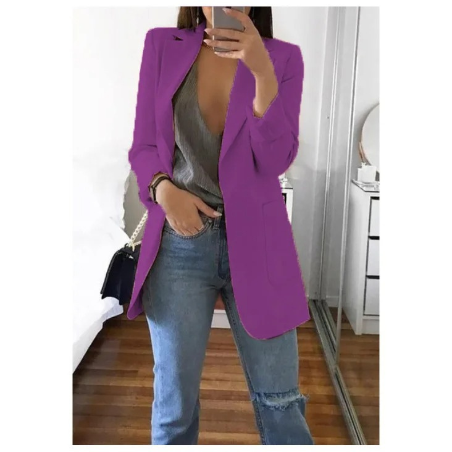 Women's long blazer in khaki MODA