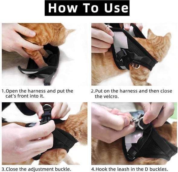 Adjustable, breathable, luminous cat harness