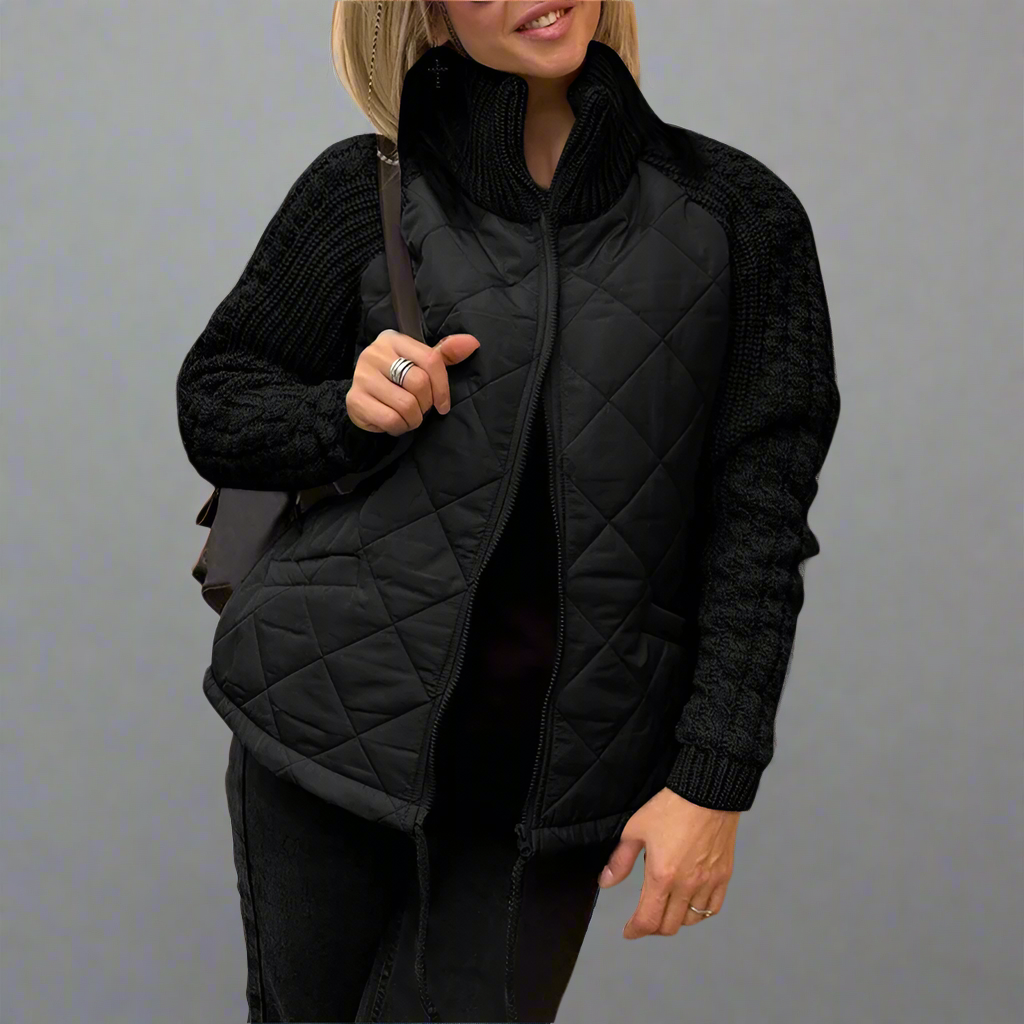 Padded jacket with knitted sleeves