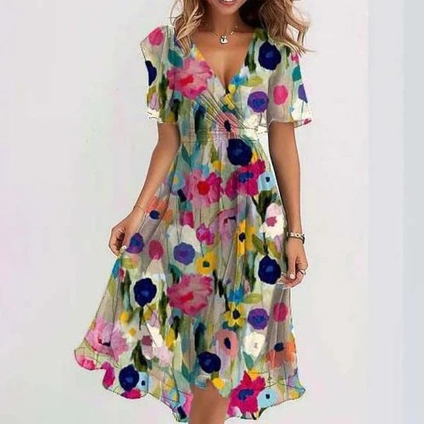 Aimee Women's Midi Dress - Flattering Cut with Vibrant Floral Pattern and Breathable Comfort