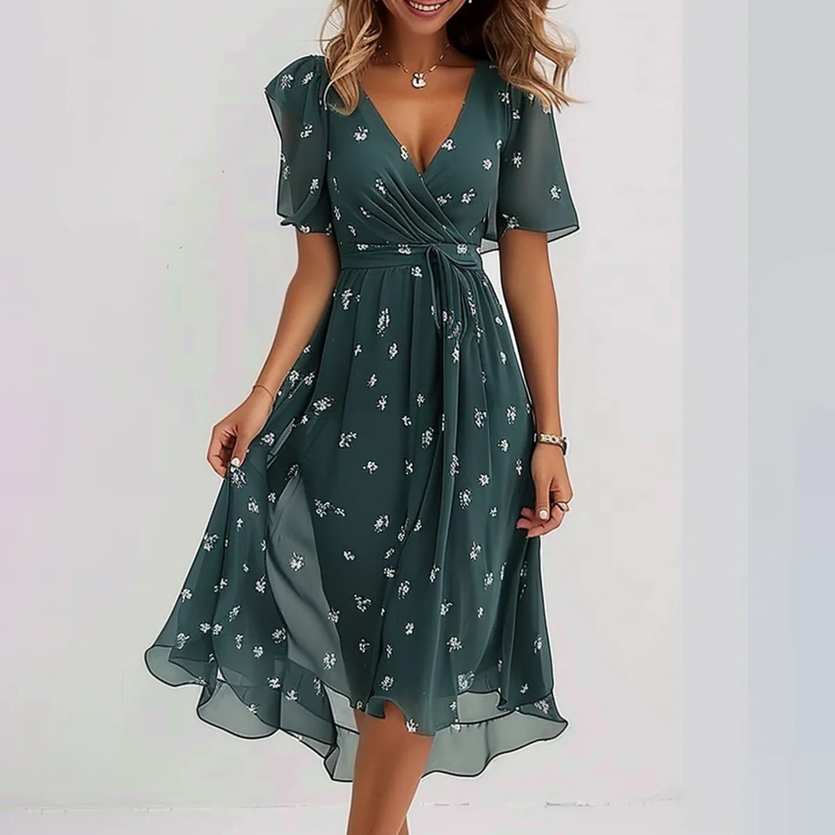 Aimee Women's Midi Dress - Flattering Cut with Vibrant Floral Pattern and Breathable Comfort