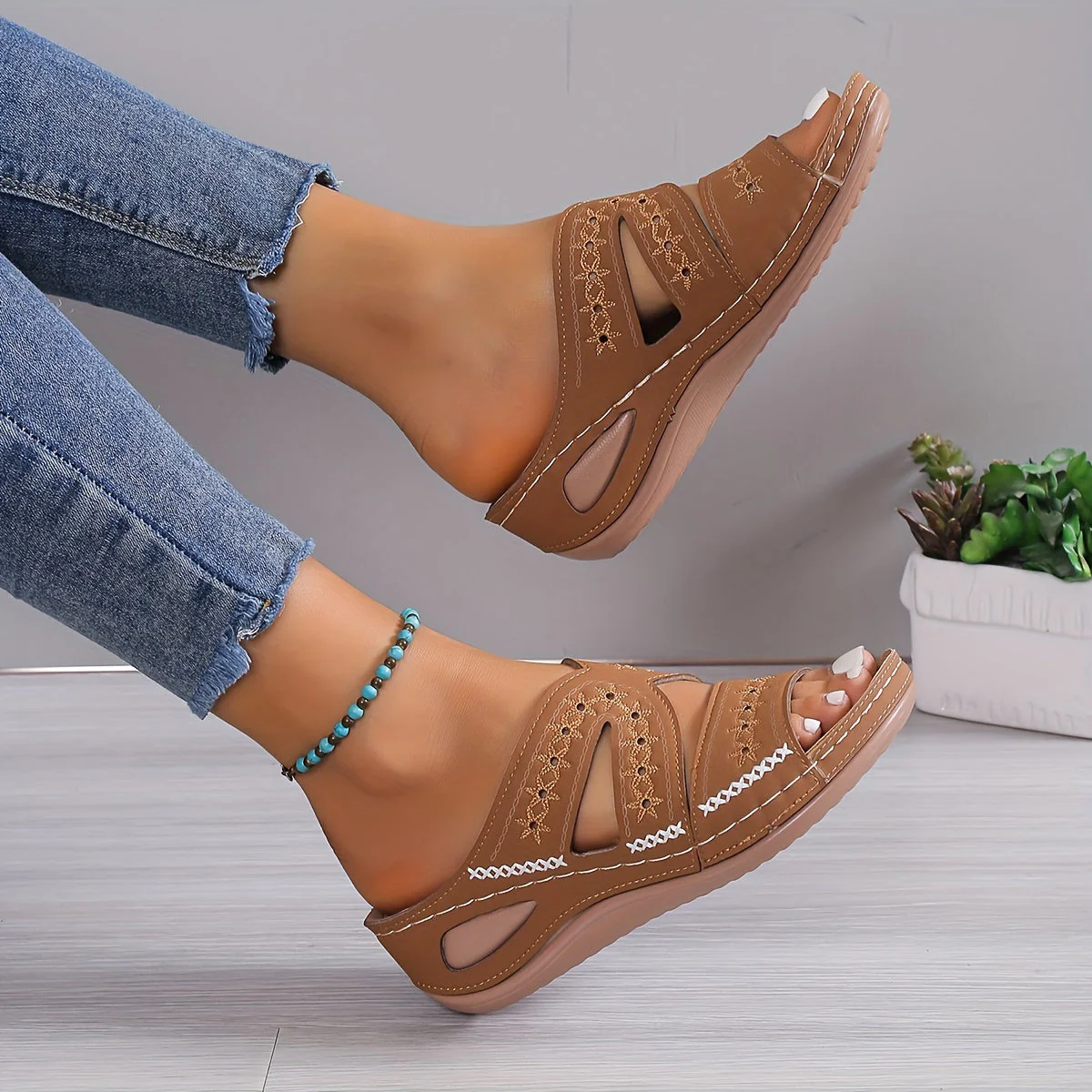 Bria - Comfort Slip-On Open Toe Wedge Sandals
