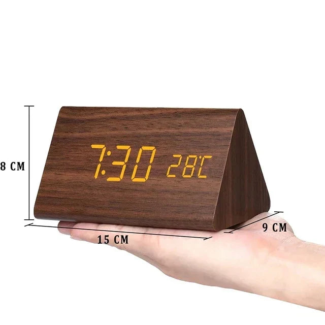Digital alarm clock made of wood - LED display, voice control, adjustable brightness