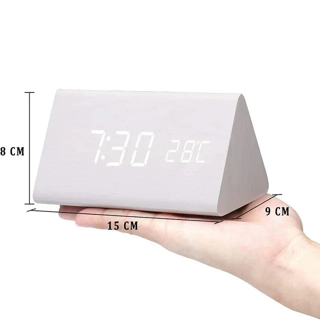 Digital alarm clock made of wood - LED display, voice control, adjustable brightness