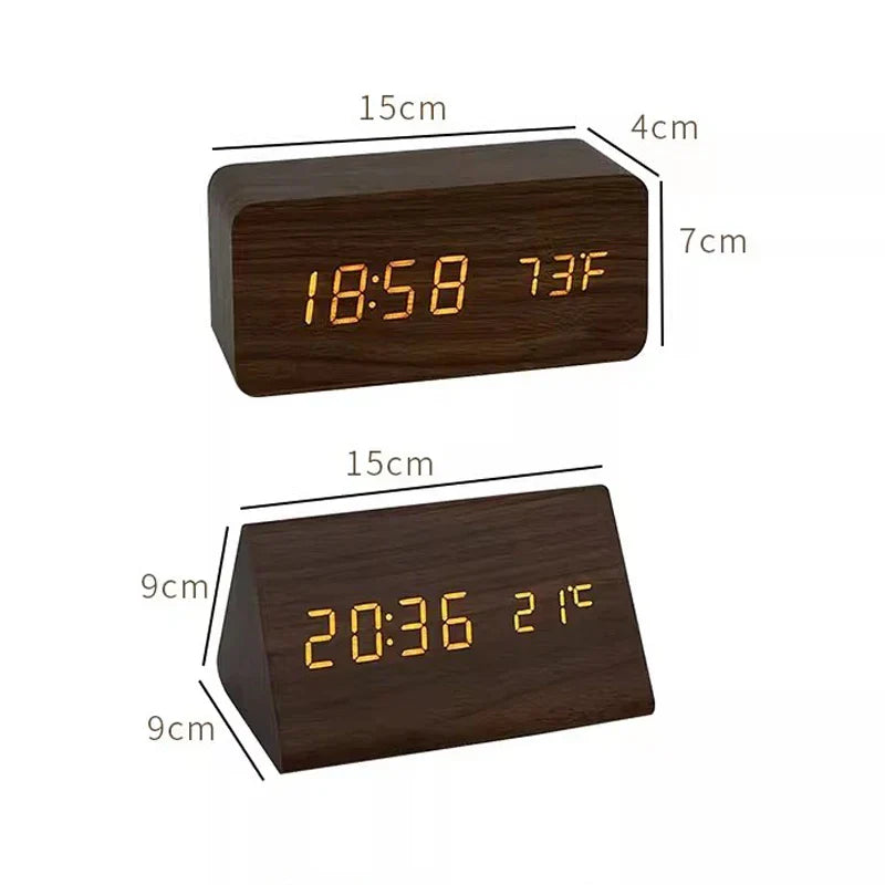 Digital alarm clock made of wood - LED display, voice control, adjustable brightness