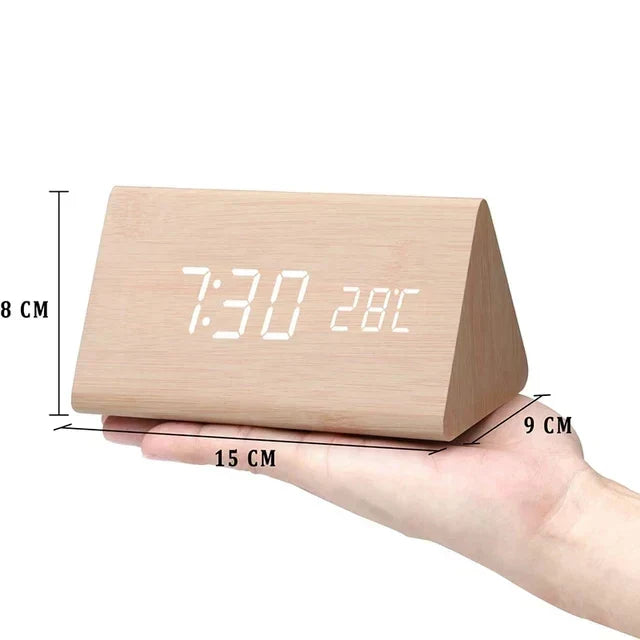 Digital alarm clock made of wood - LED display, voice control, adjustable brightness