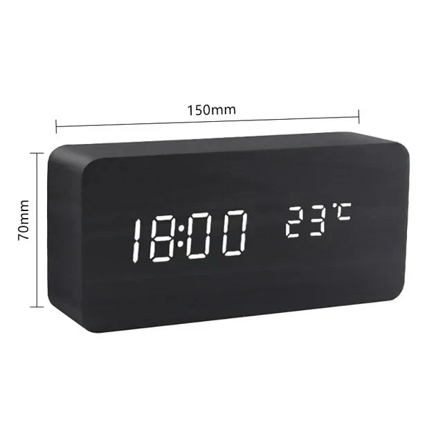 Digital alarm clock made of wood - LED display, voice control, adjustable brightness