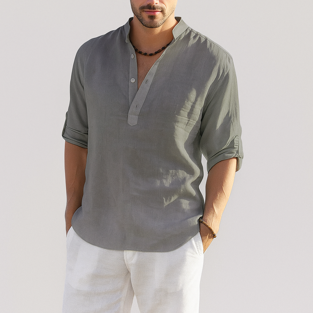 Linen shirt gray with model