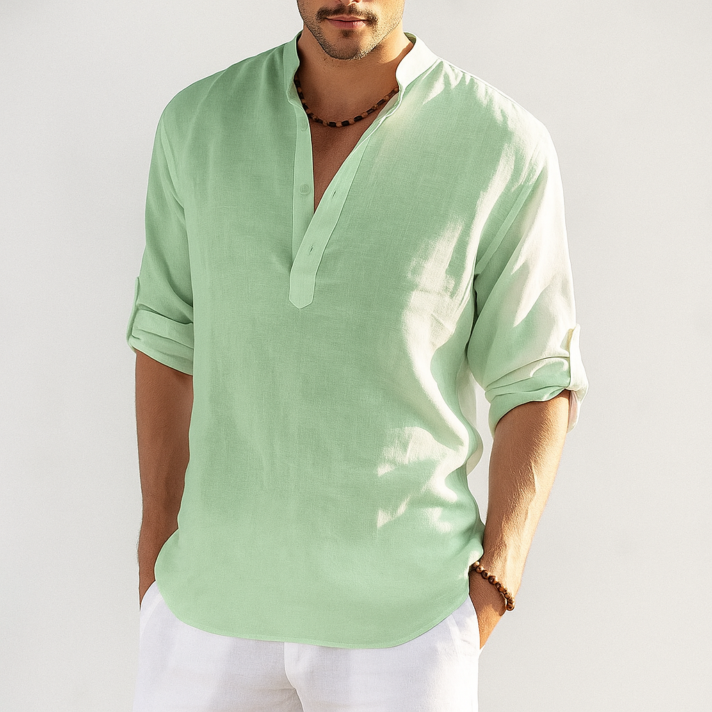 Linen shirt green with model