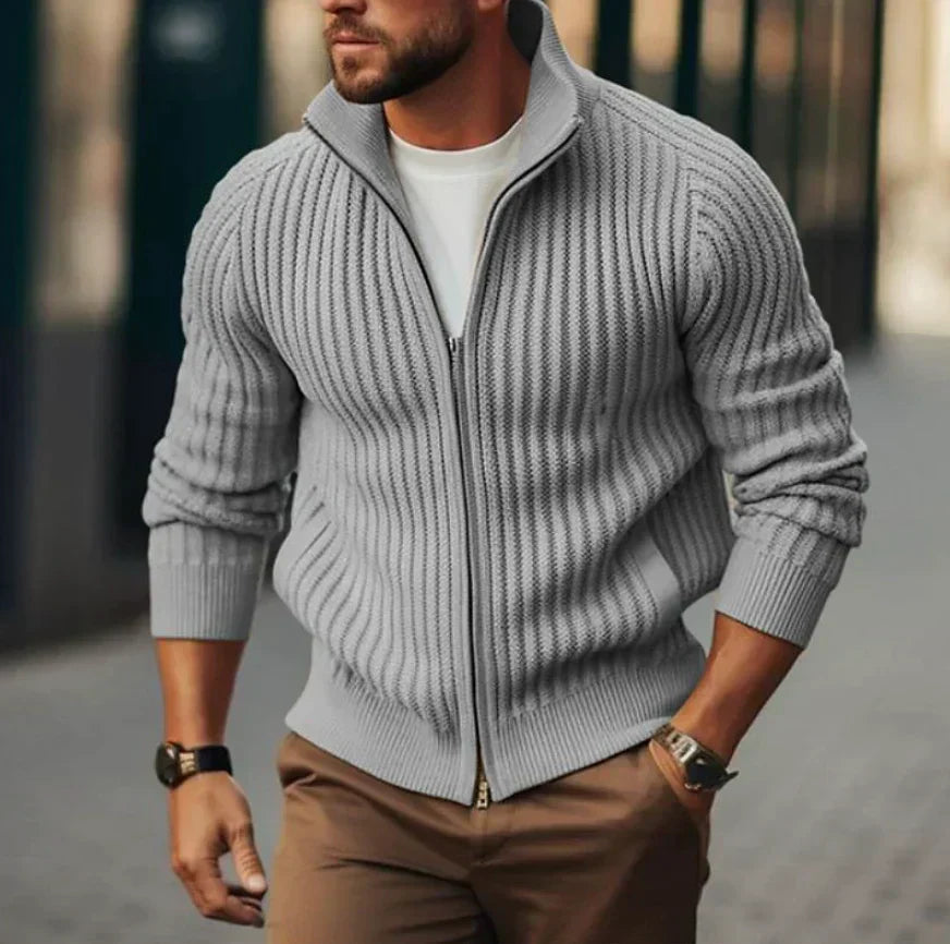 Classic thermal cardigan for men with full-length zipper