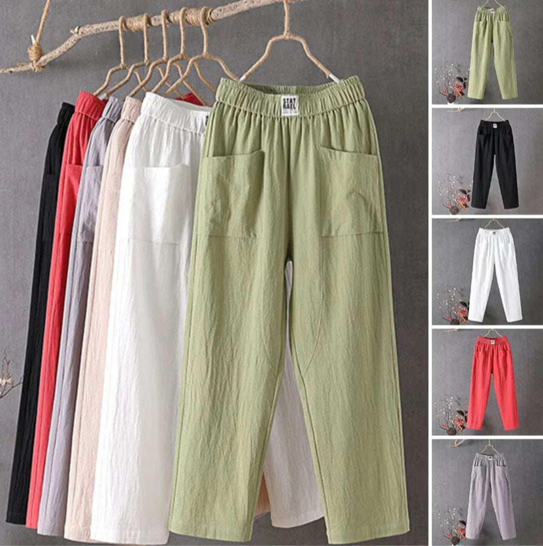 KLARA - Casual cotton and linen pants with elasticated waistband