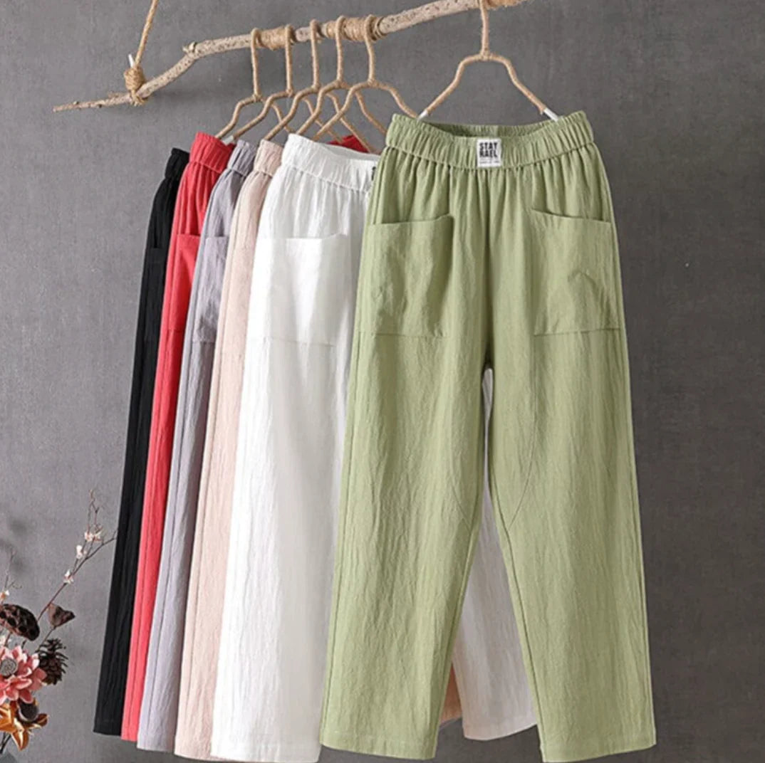 KLARA - Casual cotton and linen pants with elasticated waistband