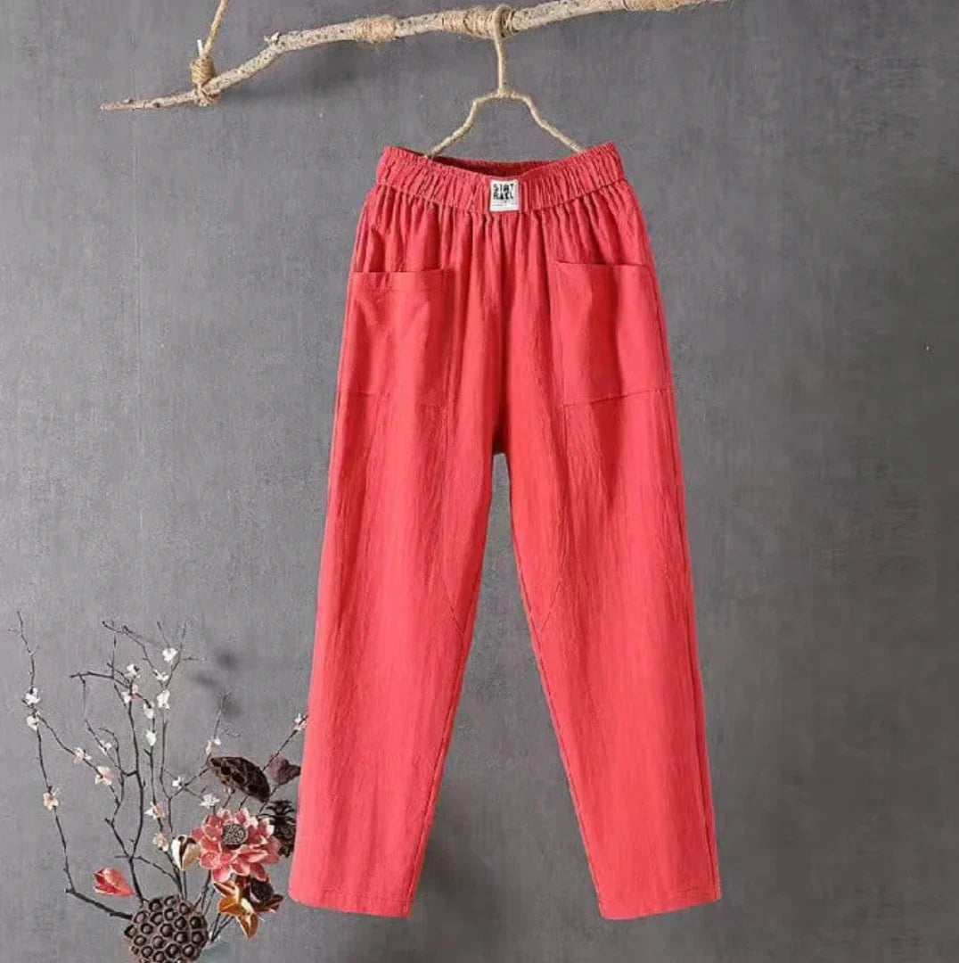 KLARA - Casual cotton and linen pants with elasticated waistband