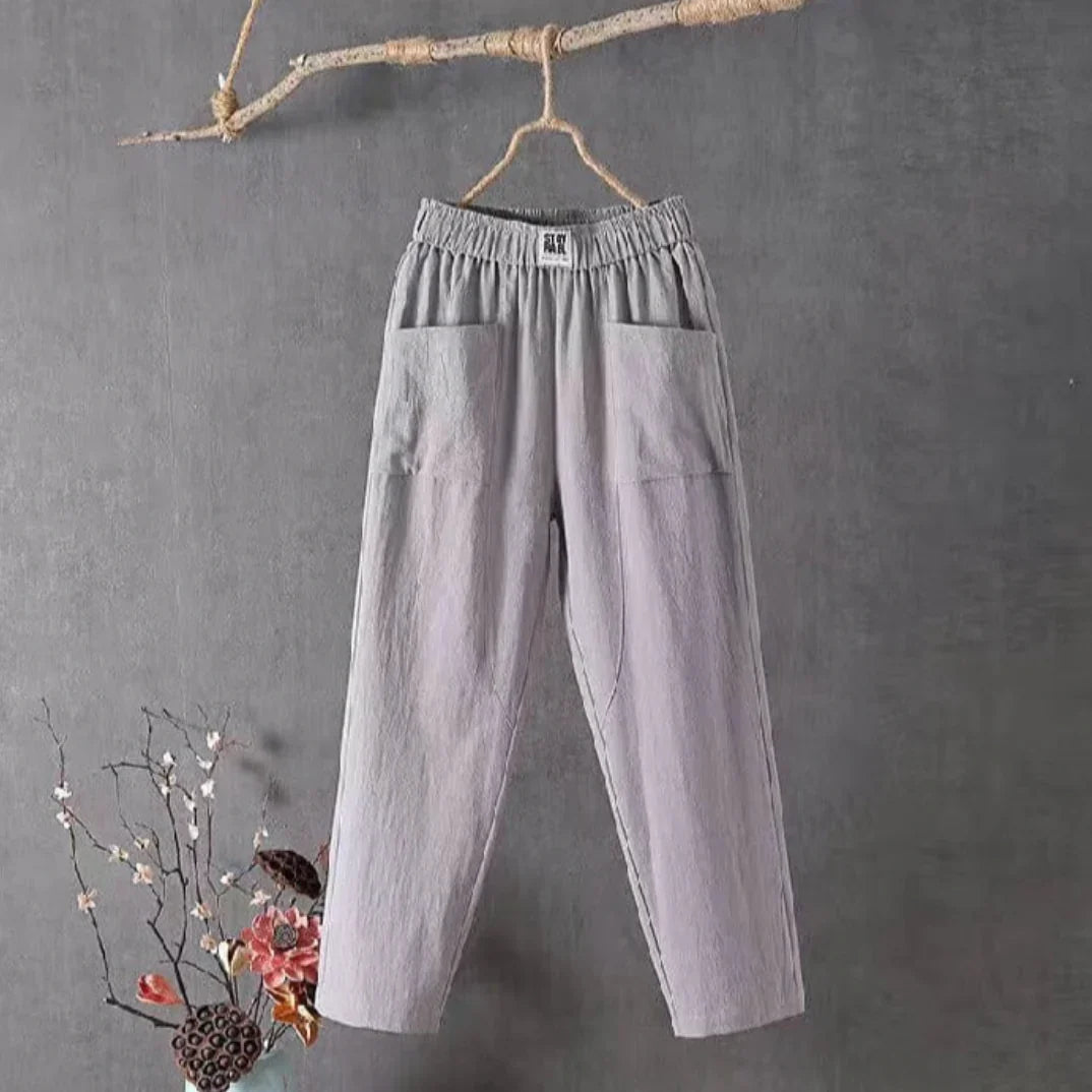 KLARA - Casual cotton and linen pants with elasticated waistband