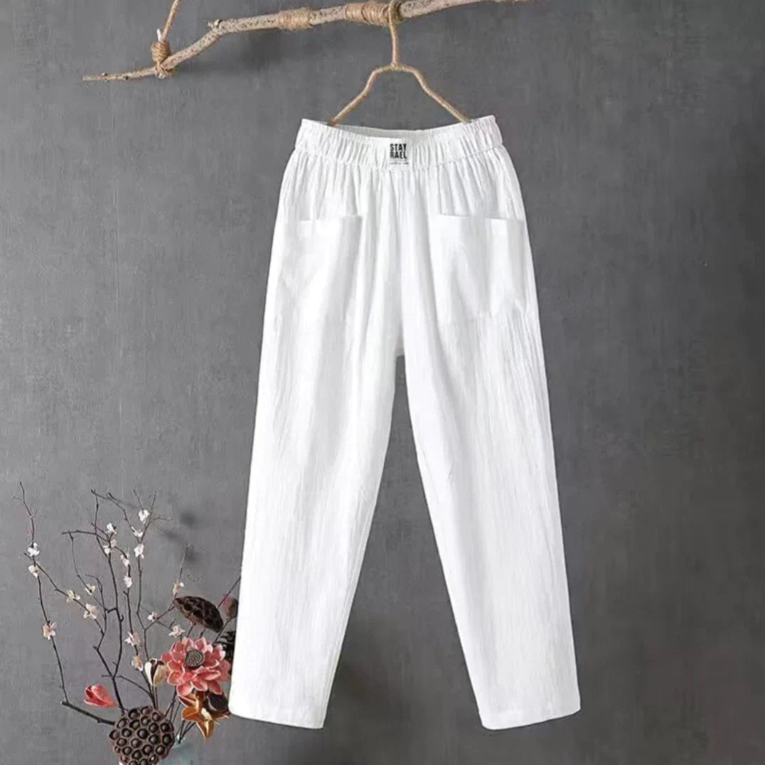KLARA - Casual cotton and linen pants with elasticated waistband