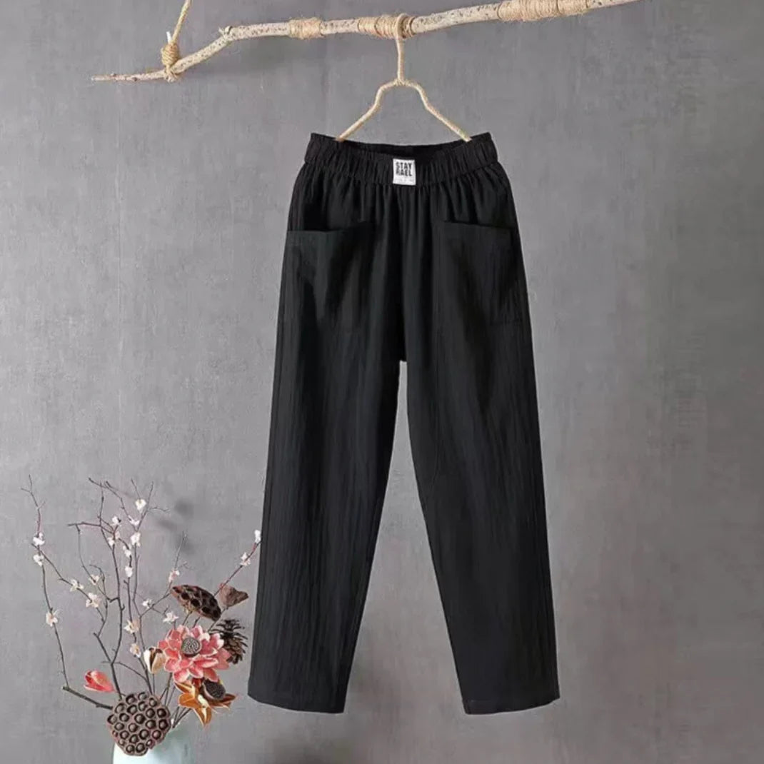 KLARA - Casual cotton and linen pants with elasticated waistband