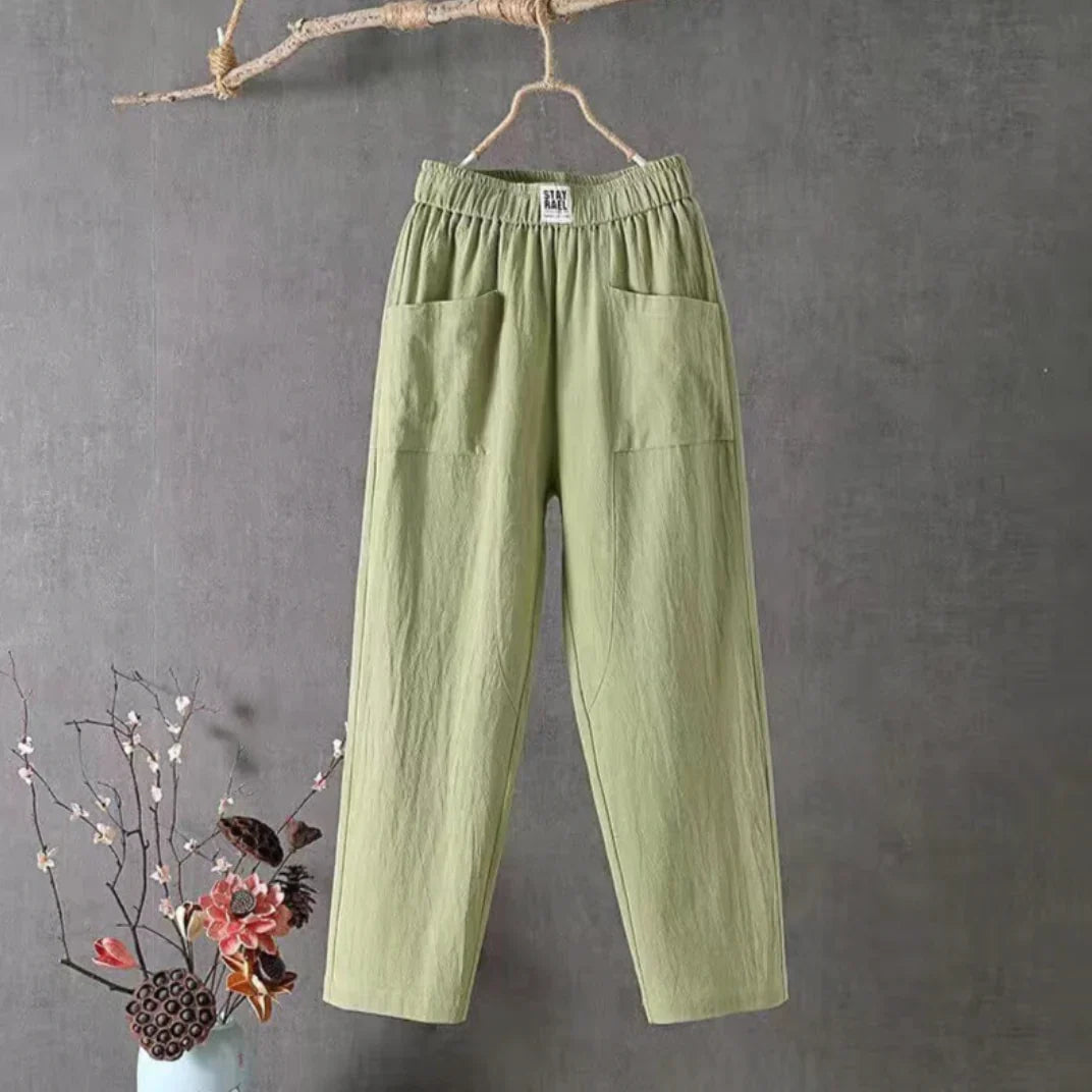 KLARA - Casual cotton and linen pants with elasticated waistband